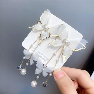 Fashion white lace yarn butterfly long earrings